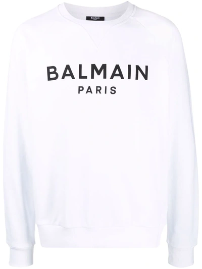 Balmain Logo-print Crew-neck Sweatshirt In White,black