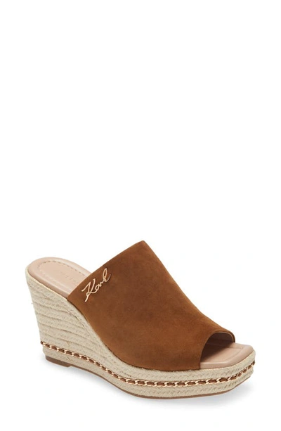 Karl Lagerfeld Espadrille Wedge Sandal In Nutmeg Suede