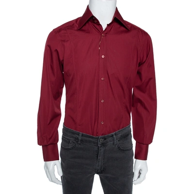 Pre-owned Gucci Maroon Cotton Button Front Shirt M In Red