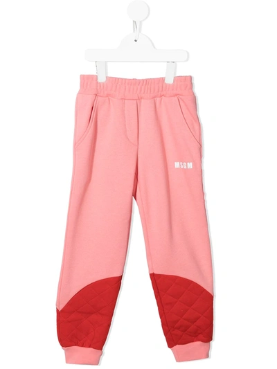 Msgm Teen Quilted Panel Track Pants In Pink