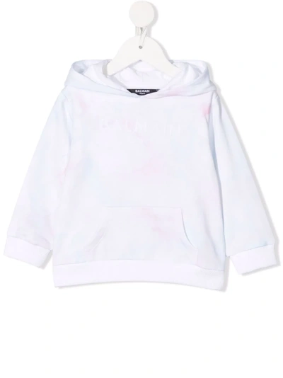 Balmain Babies' Tie-dye Hooded Sweatshirt In White