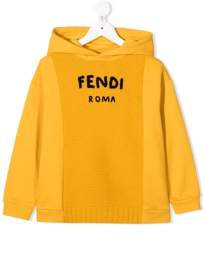 Fendi Kids' Logo-print Hoodie In Yellow