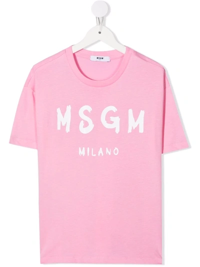 Msgm Kids' Logo Print T-shirt In Pink