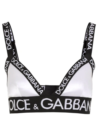 Dolce & Gabbana Jersey Logo-trim Triangle Bra In Optical White