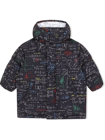 Dolce & Gabbana Kids' Maths-print Hooded Padded Coat In Navy