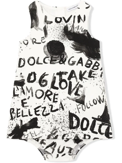 Dolce & Gabbana Babies' Sleeveless Graffiti-print Dress In White