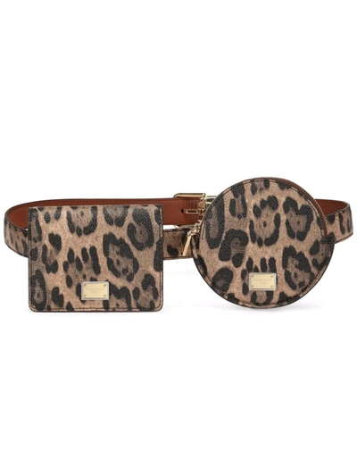 Dolce & Gabbana Leopard-print Crespo Belt With Mini Bags In Brown