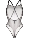 Off-white Black Semi-sheer Crossover-strap Bodysuit In Mixed Colours