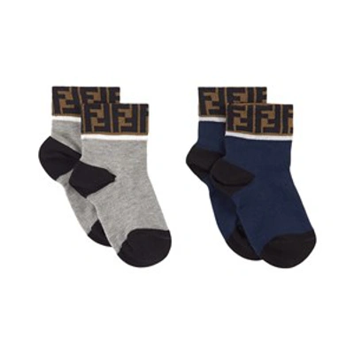 Fendi Kids'  2-pack Navy Ff Trim Socks In Blue