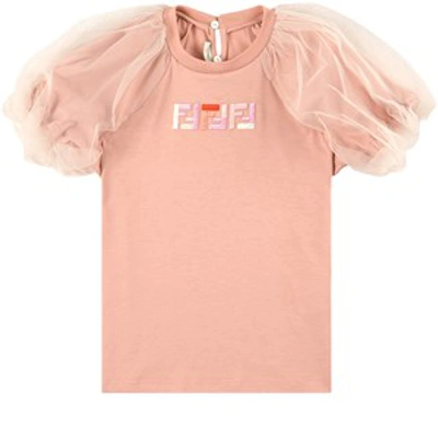 Fendi Kids' Pink Puff Sleeve Dress In Orange