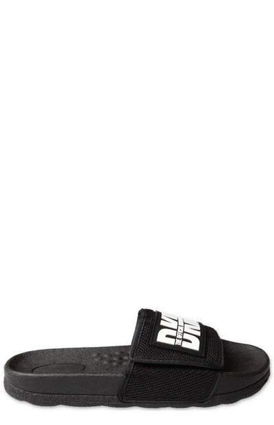Dkny Teen Logo Patch Slide Sandals In Black