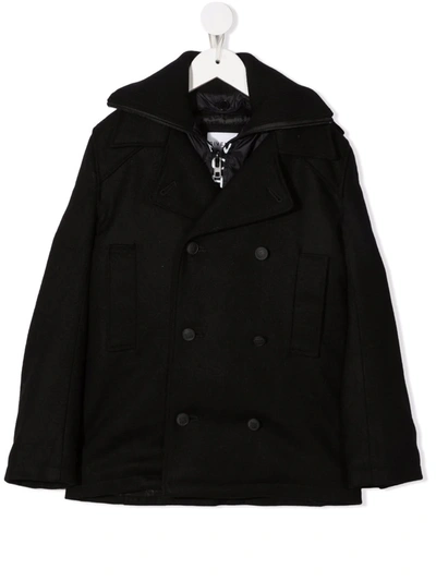 Givenchy Kids' Logo Print Double Breasted Coat In Black