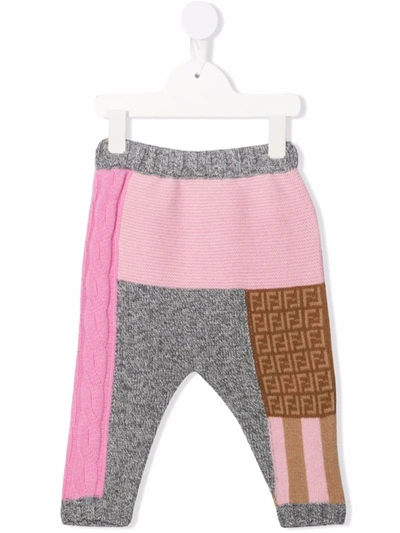 Fendi Babies' 补丁设计长裤 In Pink
