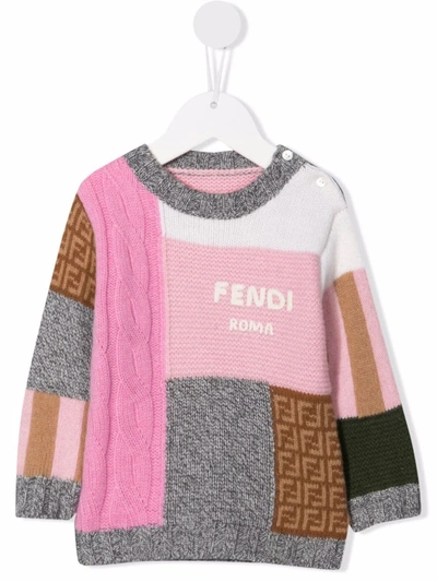 Fendi Babies' 补丁设计logo毛衣 In Pink