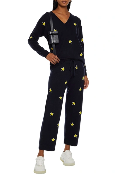 Chinti & Parker Cropped Intarsia Wool And Cashmere-blend Track Pants In Black