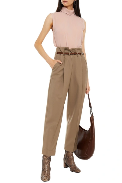 Brunello Cucinelli Belted Wool Straight-leg Pants In Taupe