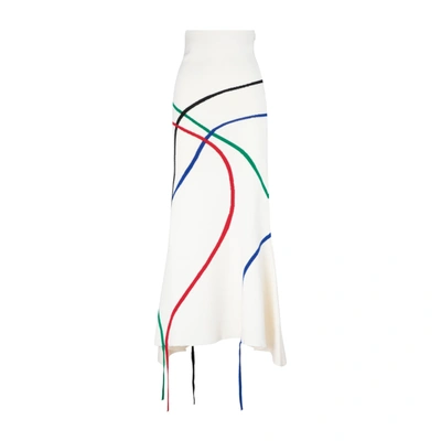 Loewe Fringed Jacquard-knit Wool-blend Midi Skirt In White