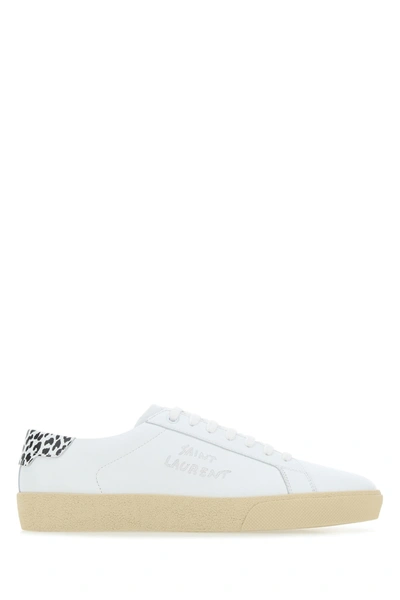 Saint Laurent White Leopard Court Classic Sneakers In Bianco