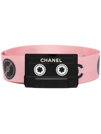 Pre-owned Chanel 2004 Cassette Tape Fabric Belt In Pink