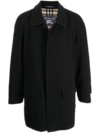 Pre-owned Burberry 1990s Piping Detailing Thigh-length Coat In Black