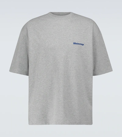 Balenciaga Oversized Logo-embroidered Cotton-jersey T-shirt In Gray