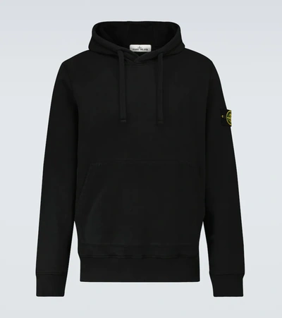 Stone Island Logo-patch Garment-dyed Cotton Hooded Sweatshirt In Black