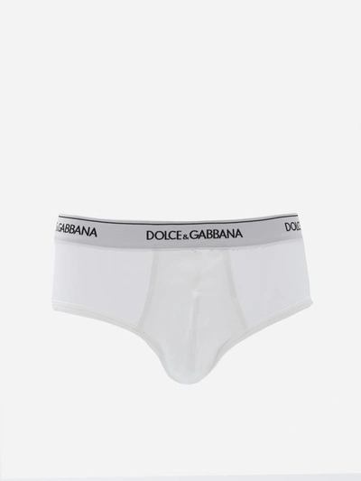 Dolce & Gabbana Stretch Cotton Briefs With Logo Band In White