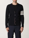 Thom Browne V-neck Cardigan In Fine Merino Wool With Distinctive Stripes In Blue