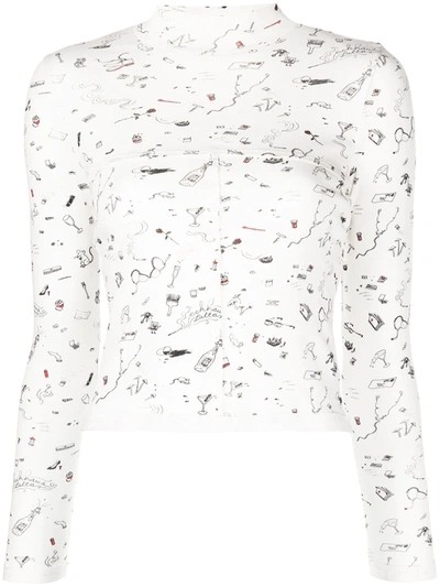 Eckhaus Latta Illustrated-print Cropped Top In White