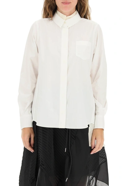 Sacai Contrasting-panel Asymmetric Shirt In White,beige