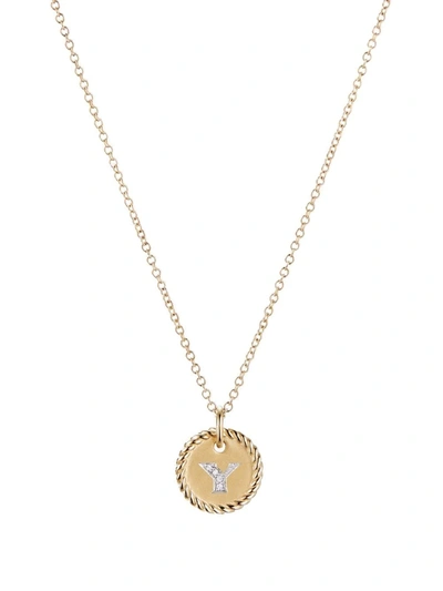 David Yurman 18kt Yellow Gold Initial Y Diamond Charm Necklace In 金色