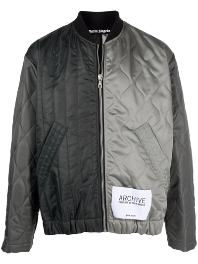 Palm Angels Logo-print Panelled Bomber Jacket In Grey