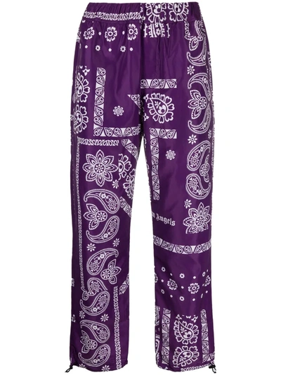 Palm Angels Mens Purple White Bandana-print Relaxed-fit Tapered Shell Trousers M