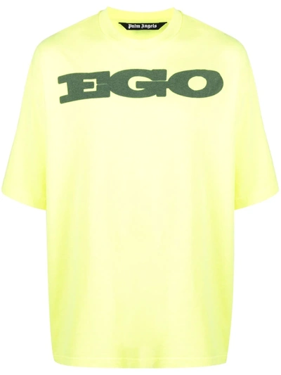Palm Angels Ego-print Drop-shoulder T-shirt In Yellow