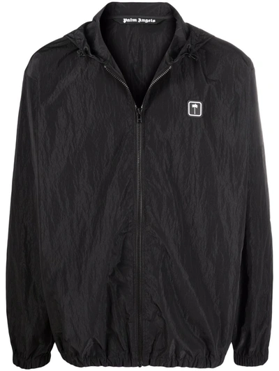 Palm Angels Pxp Hooded Windbreaker Jacket In Black