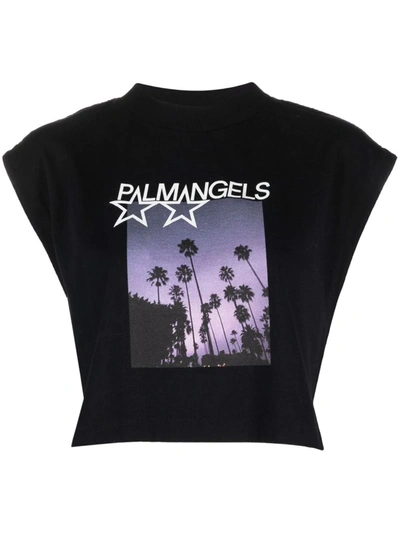 Palm Angels Shooting Stars Cotton Crop Graphic Muscle Tee In Black