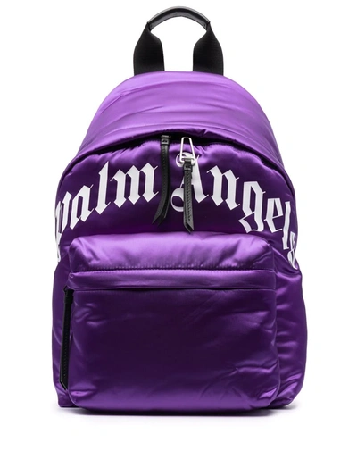 Palm Angels Curved Logo Leather Backpack In Purple