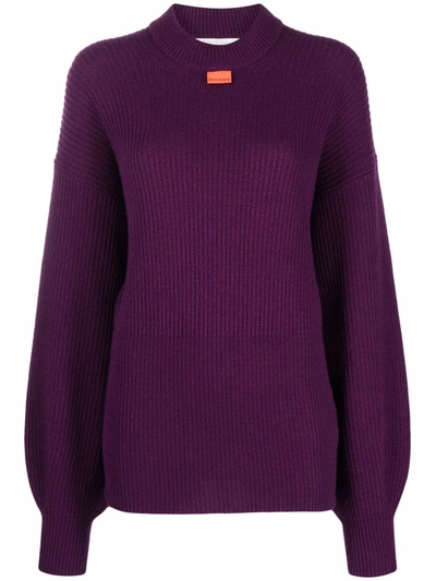 Palm Angels Logo Tag Crew-neck Jumper In Purple