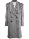 Palm Angels Double-breasted String District Check Wool Blend Coat In 灰色