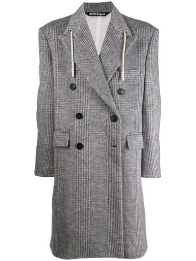 Palm Angels Double-breasted Drawstring Coat In Grey