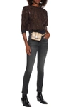 BRUNELLO CUCINELLI BEAD-EMBELLISHED LEATHER-TRIMMED MID-RISE SKINNY JEANS,3074457345626880256