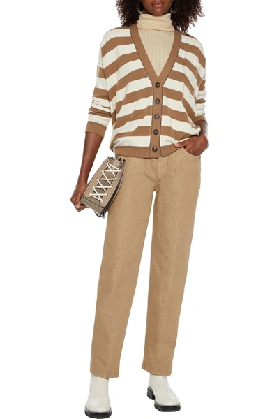 Brunello Cucinelli Bead-embellished Metallic  High-rise Straight-leg Jeans In Camel