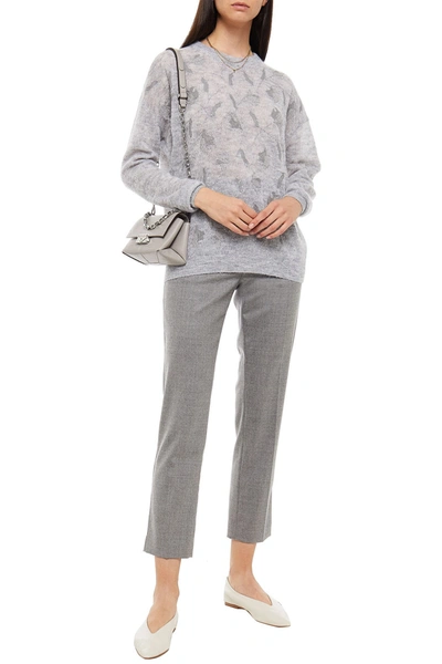 Brunello Cucinelli Embellished Mélange Knitted Sweater In Light Gray