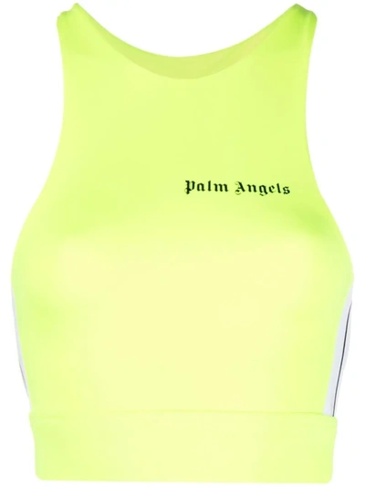 Palm Angels Logo边带平纹针织短款上衣 In Yellow