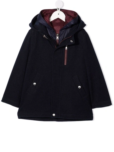 Brunello Cucinelli Kids' Hooded Wool Down Coat In Blue