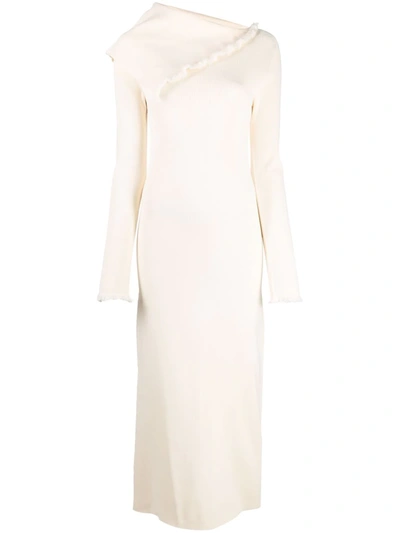 Jil Sander Asymmetric Long-sleeved Midi Dress In Neutrals