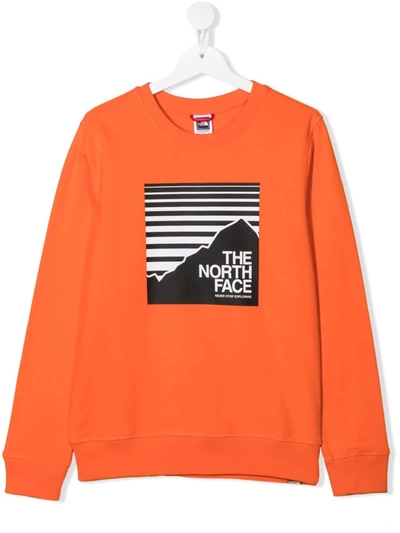 The North Face Kids' Logo-print Cotton Sweatshirt In Orange