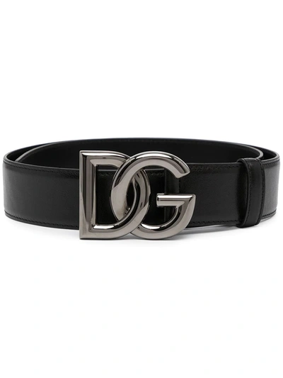 Dolce & Gabbana Dg Logo Calf Leather Belt In Black
