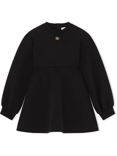 Dolce & Gabbana Kids' Logo-plaque Jumper Dress In Black