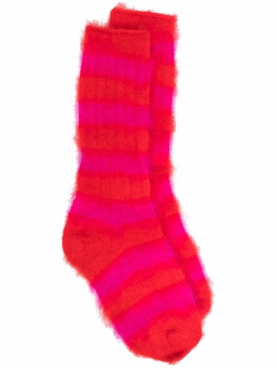Forte Forte Mohair-blend Striped Socks In Red